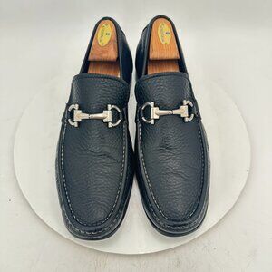 Salvatore Ferragamo Men Sz 10EE Black Leather Slip On Horsebit Loafer Shoes
